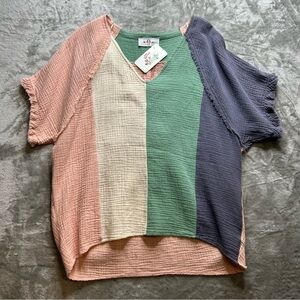 R2 Colorblock V-Neck Women's Top